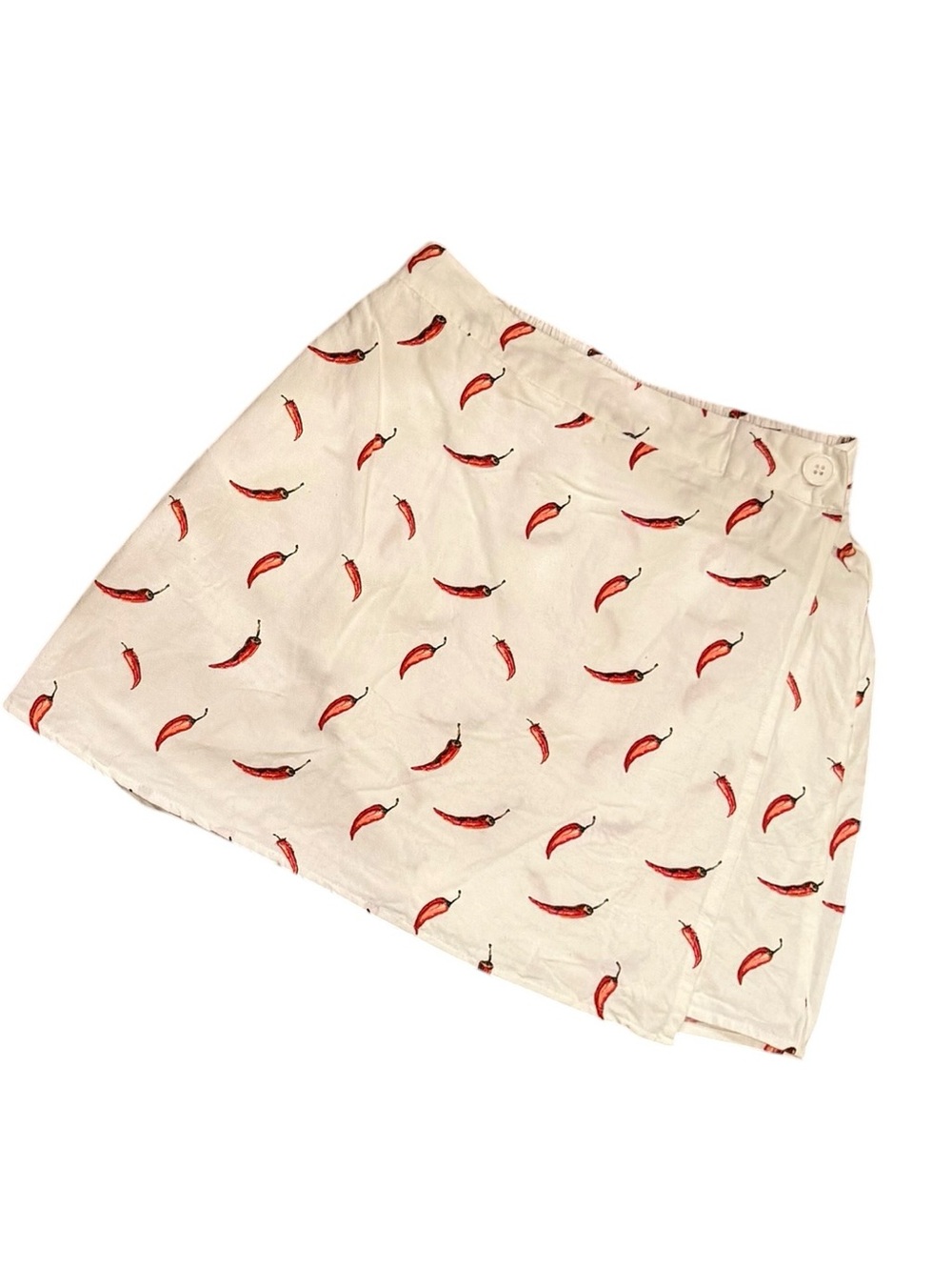 Midnight Sky Cotton/Linen Blend Cream Mini Skirt with Red Chili Print - Size S